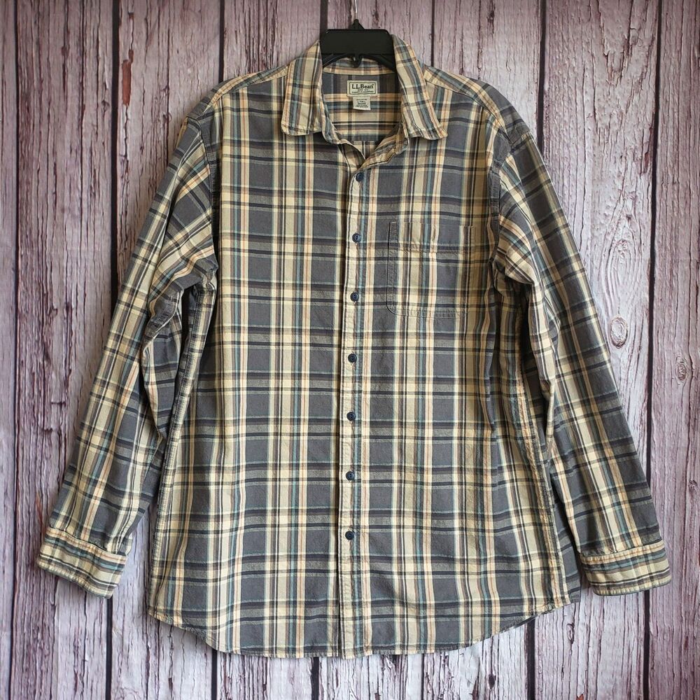 L.L. Bean Plaid Flannel Button Shirt Mens Large Tall Long Sleeves Cotton Collar